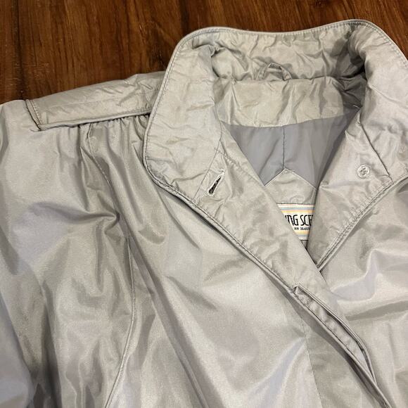 Vintage 80s Changing Scene Silver Nylon Raincoat Belted Trench Coat 12 L Large - Picture 9 of 13